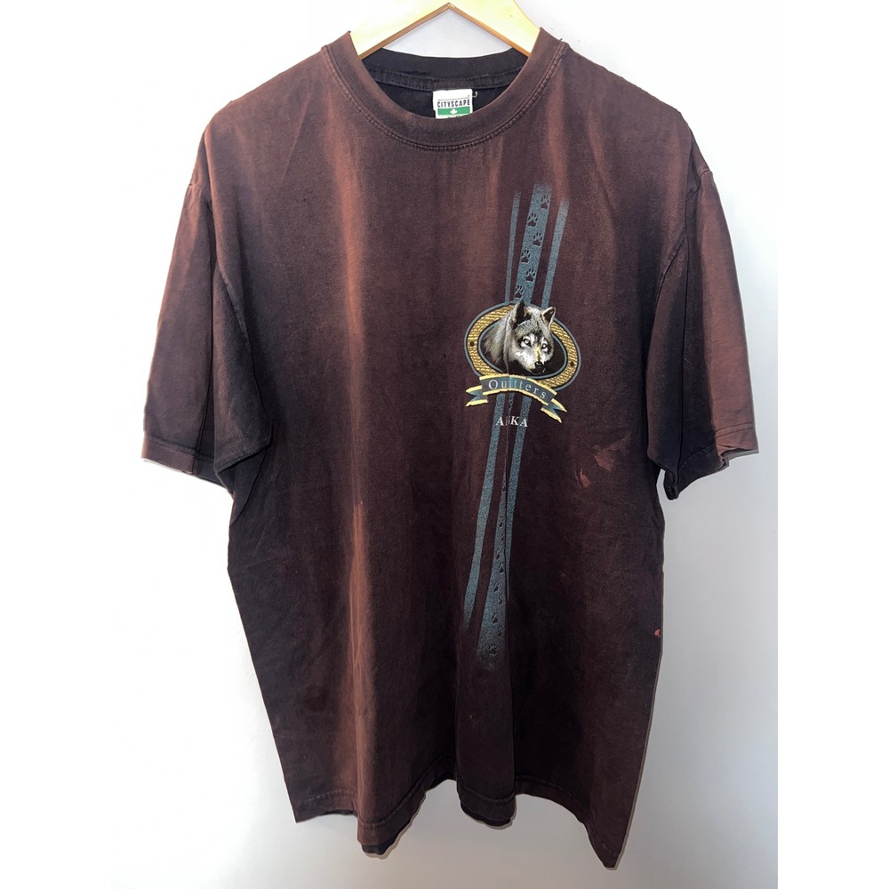 Vintage Cityscape Outfitters Alaska Wolf‎ Graphic T-Shirt XL Faded Distressed